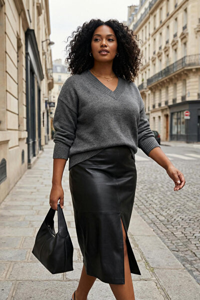 Trendyol Curve Wardrobe Essentials Anthracite Basic Wide Fit Soft Textured Knitwear Sweater Tbbaw26An00069