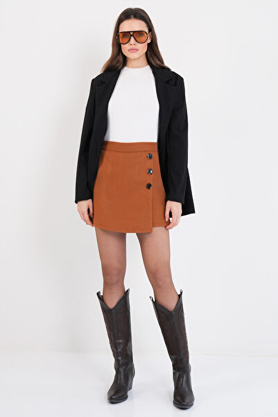 Trend Alaçatı Stili Cămașă de damă cu nasturi de scorțișoară fustă pantalon s...