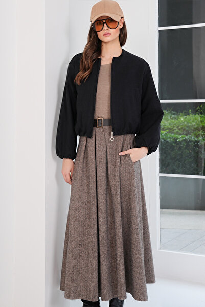 Trend Alaçatı Stili Women's Black Double Pocket Lined Elastic Waist Cashmere ...