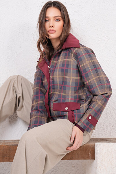 Trend Alaçatı Stili Women's Burgundy Double Pocket Quilted Lined Coat Alc-X14796