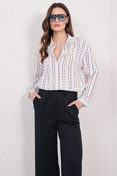 Trend Alaçatı Stili Women's White Embroidered Oversized Shirt Alc-X14780