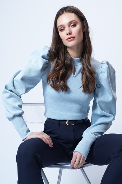 Trend Alaçatı Stili Жіноча блакитна блузка з круглим вирізом, декольте та при...