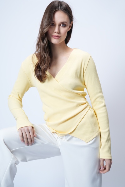 Trend Alaçatı Stili Women's Yellow Double-Breasted Cut Drape Detailed Blouse ...