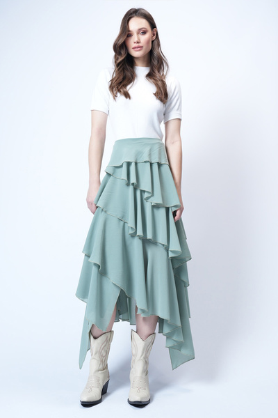Trend Alaçatı Stili Fusta maxi țesută în straturi pentru femei, mentă, cu vol...