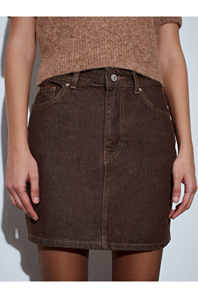 Dilvin 80592 %100 Pamuk Mini Kot Etek-Kahve