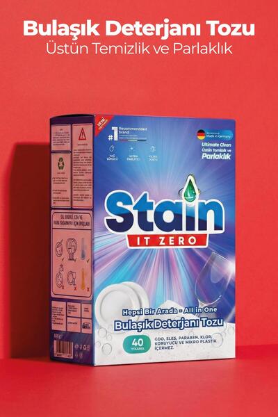 Stain İt Zero Hepsi Bir Arada Toz Bulaşık Makinesi Deterjanı 40 Yıkama