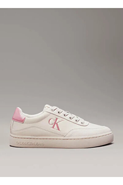 Calvin Klein Niedrig geschnittener Schnür-Sneaker in Off-White/Pink