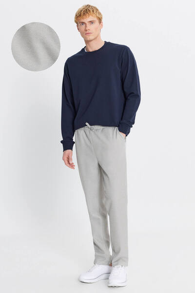 AC&Co / Altınyıldız Classics Men's Khaki Melange Cotton Standard Fit Regular Cut Tie-Waist Sweatpants with Side Pockets