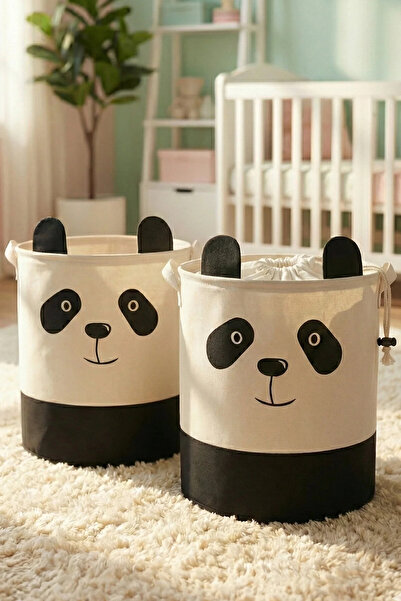 PH Prendi Home Panda Tasarımlı 2' Li Bebek Çocuk Odası Düzenleyici Saklama Kutusu Oyuncak Kirli Sepeti 37x40