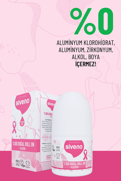 Siveno %100 Doğal Roll On Kadın Deodorant Ter Kokusu Önleyici Bitkisel Leke Bırakmayan Vegan 50 ml