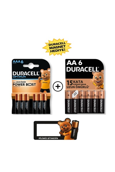 Duracell Optimum AAA Alkalin İnce Kalem Pil 6’lı Paket + AA Alkalin Kalem Pil...
