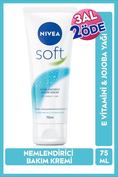 NIVEA Soft Nemlendirici Bakım Kremi 75ml, Jojoba Yağı, E Vitamini, El Yüz Vücut, Yumuşak Cilt,Canlandırıcı