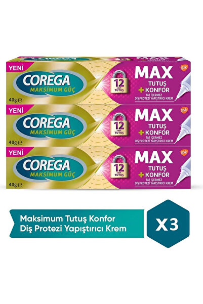 Corega Maksimum Tutuş & Konfor Diş Protezi Yapıştırıcı Krem 40g x 3 Adet
