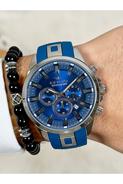 FERRO ساعة يد رجالية بسوار من السيليكون الأسود FM11379D-L3 مع وظائف نشطة وضمان مع سوار هدية