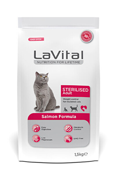 LaVital Kısırlaştırılmış Kuru Kedi Maması (Sterilised Adult) Somonlu 1,5 KG