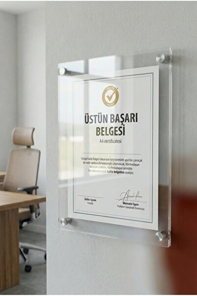 Queen Bee İstanbul Pleksi Diploma Sertifika Çerçevesi | Duvar Tipi Vidalı Montaj | 1 adet | A4 UYUMLU