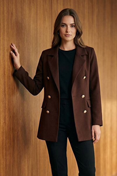 Trendyol Collection Dark Brown Lined Double-Breasted Closure Woven Blazer Jacket Twoss20Ce0024