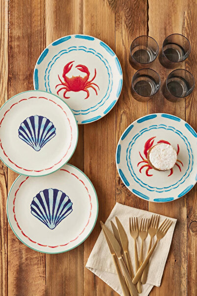 TRENDYOLMİLLA HOME Набір керамічних тарілок для торта 4 шт. з морським візеру...