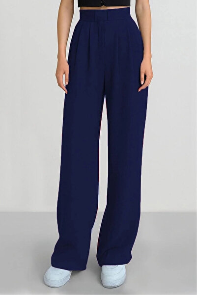 NEDE MODACIN Women's Navy Blue Velcro Waist Loose Pants