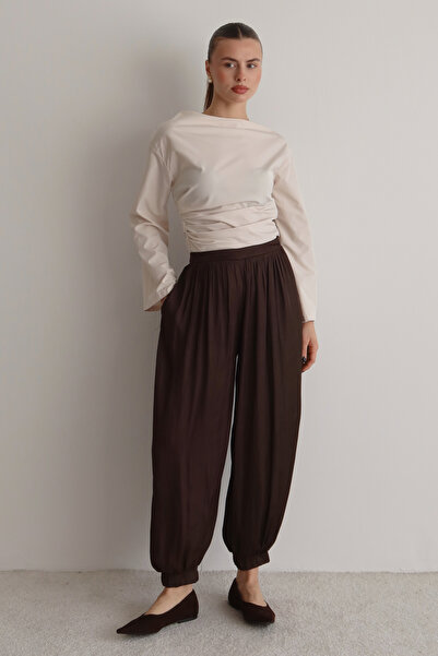 Trendyol Collection Brown Satin Crushed Shalwar Trousers Twoss26Pl00018