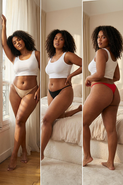 Trendyol Curve Negru-amaruș-rosu Pachet de 3 chiloți din bumbac tricotat elastic, mărime mare TBBAW23CM00002