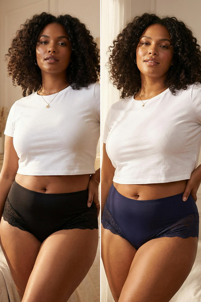 Trendyol Curve Fekete-tengerkék 2 csomagos, magas derekú, csipkés, puha, rugalmas, klasszikus nagy méretű alsónadrág TBBAW25CM00006