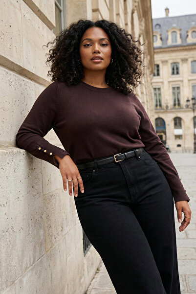 Trendyol Curve Brown Mercerized Look Premium Yarn / Special Yarn Basic Knitwear Sweater Tbbaw26An00068