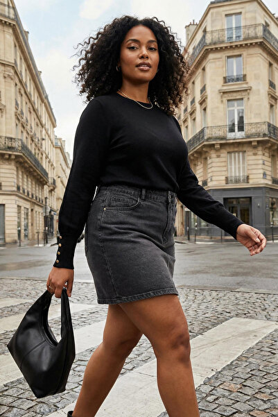 Trendyol Curve Black Mercerized Look Premium Yarn / Special Yarn Basic Knitwear Sweater Tbbaw26An00068