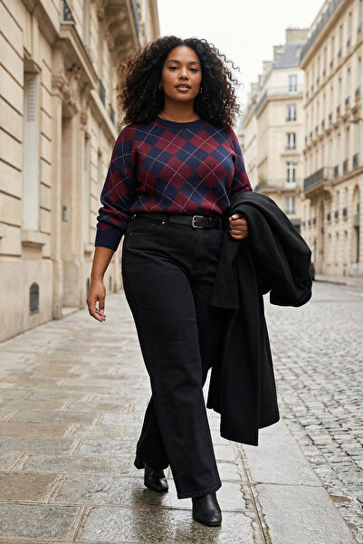 Trendyol Curve Marineblauer Strickpullover mit Baklava-Muster TBBAW26AN00072