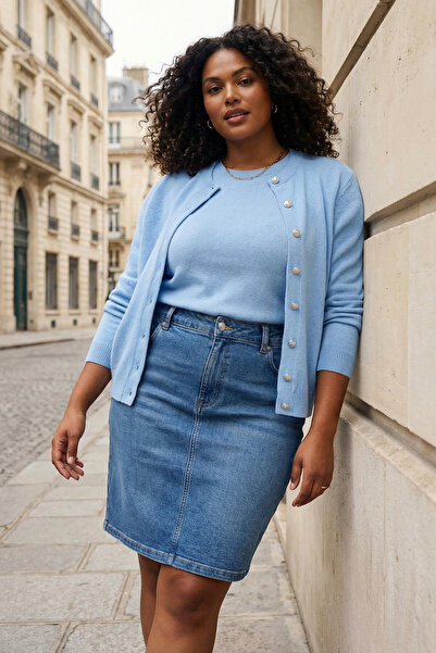 Trendyol Curve Blue Basic Cardigan-Blouse 2-Piece Set Knitwear Cardigan Tbbaw26Av00046