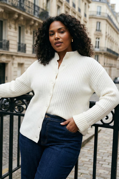 Trendyol Curve كارديجان تريكو ذو ملمس ناعم ياقة مرتفعة متوسطة الطول من إكرو TBBAW26AV00030