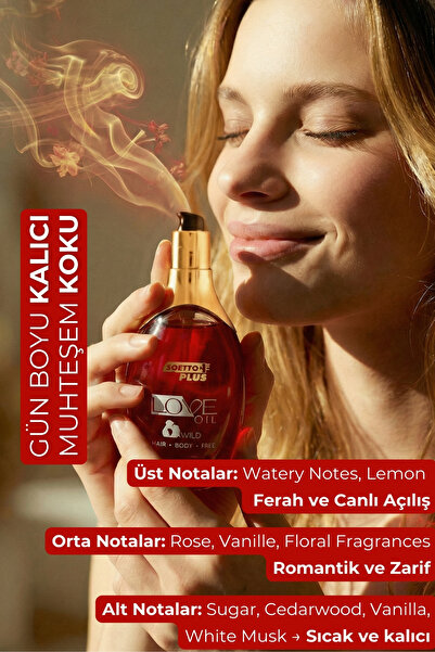 Softto Plus Love Oil / Saç ve Cilt Bakım Yağı 120 ML / Gün Boyu Etkileyici Koku / Ağırlık Yapmaz