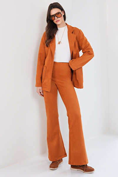 Trend Alaçatı Stili Women's Cinnamon Flared Faux Suede Trousers Alc-X14804