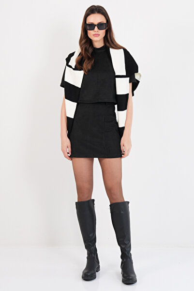 Trend Alaçatı Stili Set de bluză și fustă mini din piele intoarsa cu maneca s...