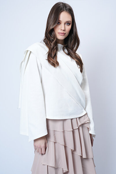 Trend Alaçatı Stili Ecru Damen Bluse mit Rundhalsausschnitt und breitem Schnitt Alc-X14420