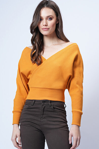 Trend Alaçatı Stili Women's Mustard Front Back V-Neck Double-Breasted Blouse Alc-019-053-Blz