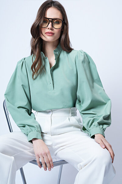 Trend Alaçatı Stili Bluză cămașă din poplin pentru femei, cu guler Hakim, cu ...