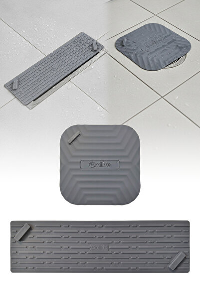 omilife 2'li Set Gri Uzun ve Gri Kare Tasarım Kötü Koku Önleyici Silikon Gide...