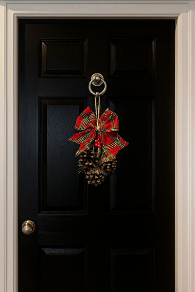 artsondekorasyon Yılbaşı Kapı Duvar Süsü Kapı Çelengi Çam Kozalaklı ve Kurdeleli