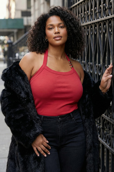 Trendyol Curve Bluză tricotată de mărime mare, roșie, cu accesorii TBBSS25AF00055