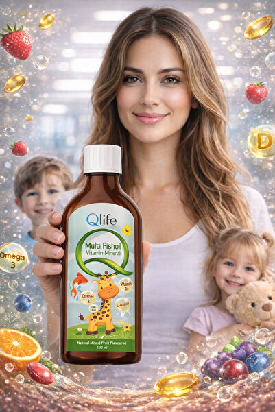 Qlife Multi Fishoil Vitamin Mineral - Omega 3 ve Multivitamin Meyve Aromalı Şurup 150 ml