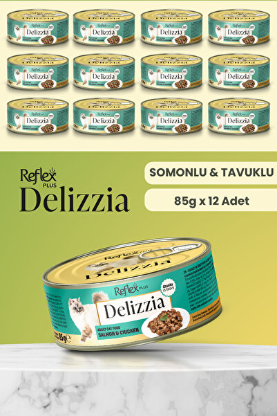 Reflex Plus Delizzia / Sos İçinde Parça Etli Somonlu & Tavuklu Yetişkin Kedi Maması 85g x 12 Adet