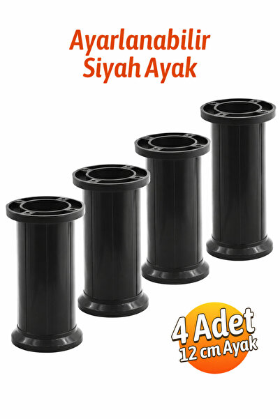 Badem10 Ayarlanabilir 4 Adet 12 Cm Siyah Plastik Ayak Dolap Mobilya Tezgah Yü...