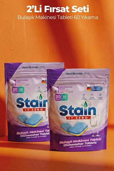 Stain İt Zero Hepsi Bir Arada Bulaşık Makinesi Tableti & Güçlü Temizlik Üstün...