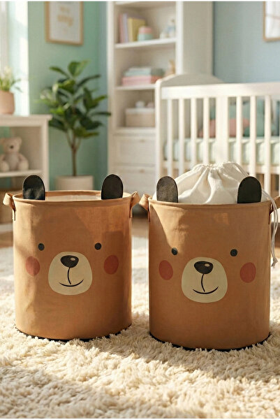PH Prendi Home 2'li Bear Tasarımlı Bebek Çocuk Odası Düzenleyici Saklama Kutusu Oyuncak Kirli Sepeti 32x40