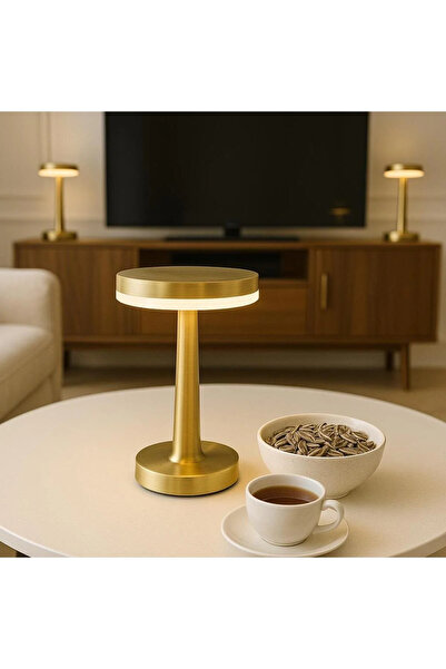 Genel Markalar Mantar Masa Lambası Gold 3 Renkli Kablosuz Şarjlı Dekoratif Abajur Usb Hediyeli