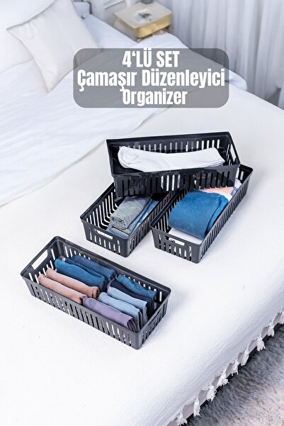 Metsar Home 4'Lü Siyah Çekmece İçi Çok Amaçlı Düzenleyici,Organizer,İç Çamaşı...