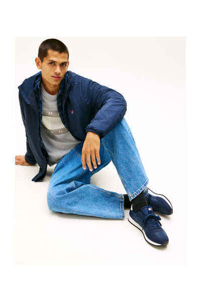 Tommy Hilfiger Men Navy Mixed Texture Contrast Heel Trainers