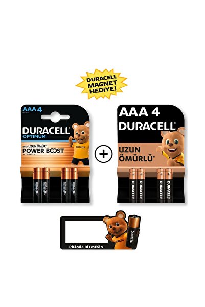 Duracell Optimum AAA Alkalin Kalem Pil 4’lü Paket + AAA Alkalin Kalem Pil 4' lü Paket