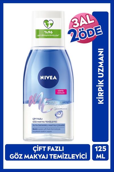 NIVEA Çift Fazlı Göz Makyaj Temizleyici Make Up Expert 125 ml,Biotin,Kirpik Bakımı,Suya Dayanıklı Makyaj